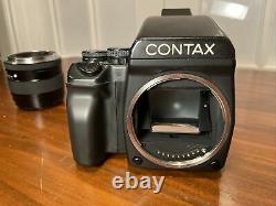 Contax 645 Film Camera Body + 80mm Lens + 2 backs MFB-1 with inserts + view finder