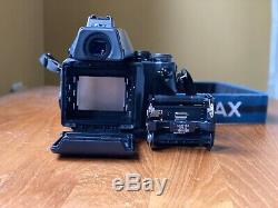 Contax 645 Medium Format SLR Film Camera Body, Prism Finder, Film Back, Insert