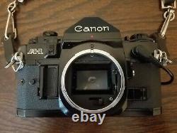 EXC+++++ Canon A-1 MF Film Camera, 50mm 1.4 FD Lens, Motor Drive MA, Data Back A