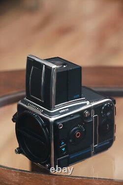 Hasselblad 205 TCC medium format camera, E12 film back, Waistlevel finder