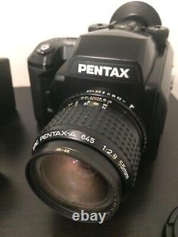 N MINT PENTAX 645N FILM CAMERA With SMC A 55MM f/2.8 LENS, SPARE BACK, FLASH