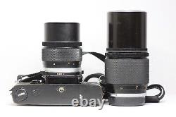 Olympus OM-2N Film Camera Black Film Back with 135mm F/3.5 200mm F/4 Lens