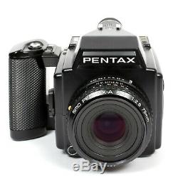 Pentax 645 6X4.5 medium format SLR film camera with 75mm F2.8 lens 120+220 backs